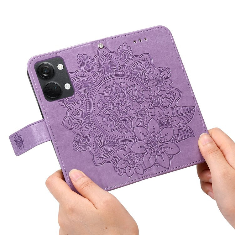 Foldable Stand Cover for OnePlus Nord 3 5G / Ace 2V Flower Imprint PU Leather Wallet Phone Case - Purple