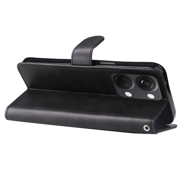 For OnePlus Nord 3 5G / Ace 2V Zipper Pocket Foldable Stand Wallet Case Calf Texture Cell Phone Cover - Black