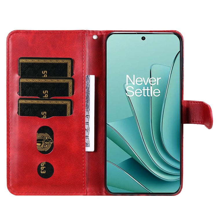 For OnePlus Nord 3 5G / Ace 2V Zipper Pocket Foldable Stand Wallet Case Calf Texture Cell Phone Cover - Red