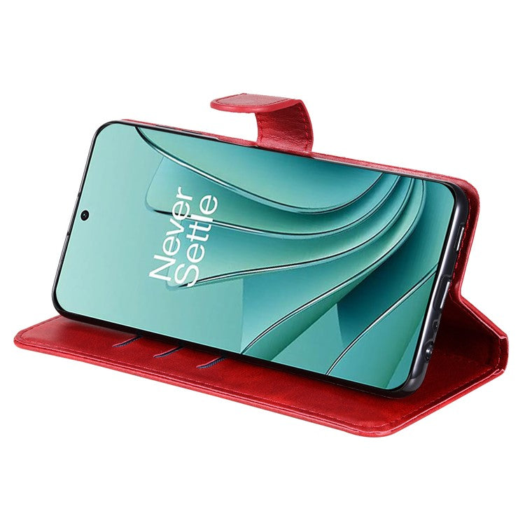 For OnePlus Nord 3 5G / Ace 2V Zipper Pocket Foldable Stand Wallet Case Calf Texture Cell Phone Cover - Red
