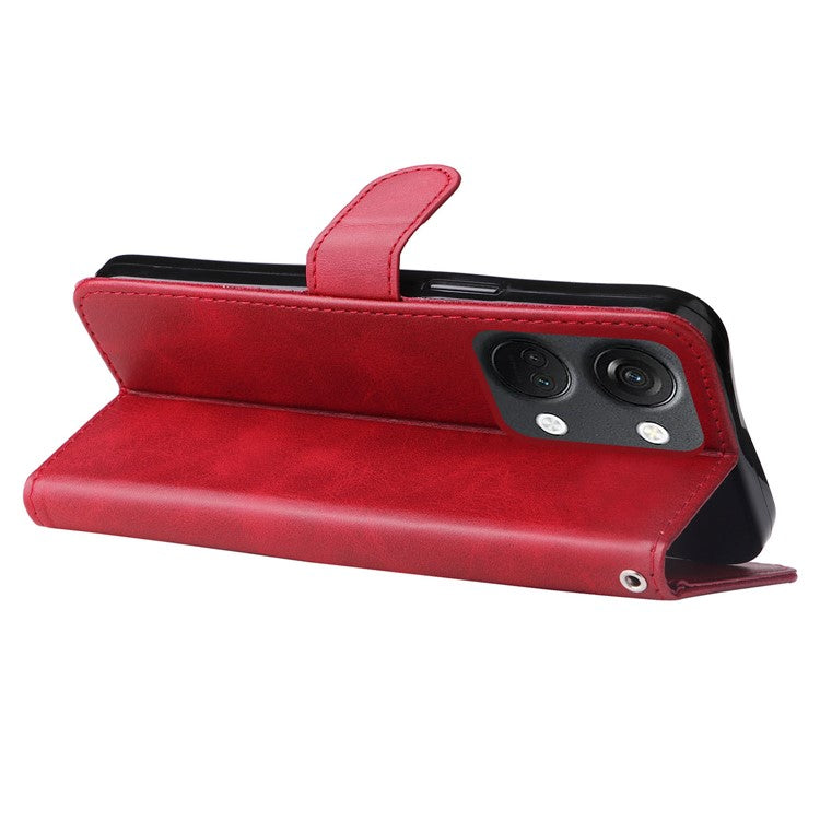 For OnePlus Nord 3 5G / Ace 2V Zipper Pocket Foldable Stand Wallet Case Calf Texture Cell Phone Cover - Red
