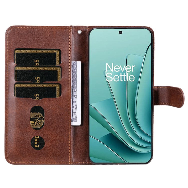 For OnePlus Nord 3 5G / Ace 2V Zipper Pocket Foldable Stand Wallet Case Calf Texture Cell Phone Cover - Brown