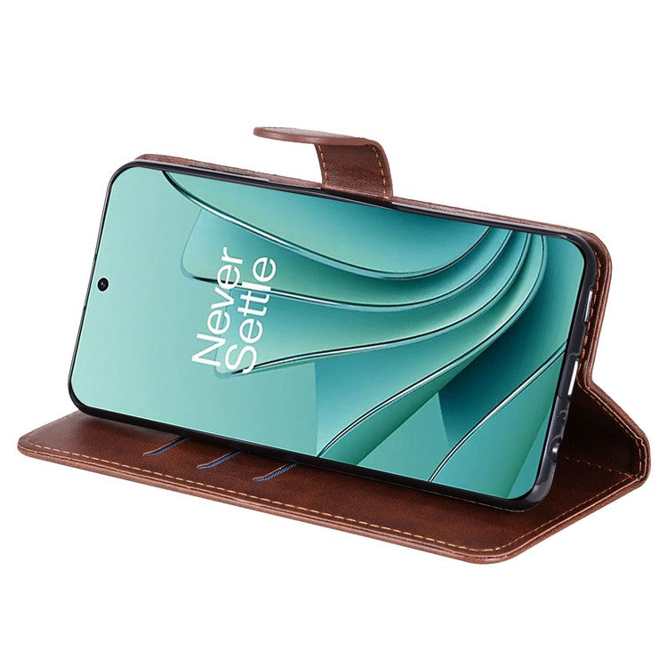 For OnePlus Nord 3 5G / Ace 2V Zipper Pocket Foldable Stand Wallet Case Calf Texture Cell Phone Cover - Brown