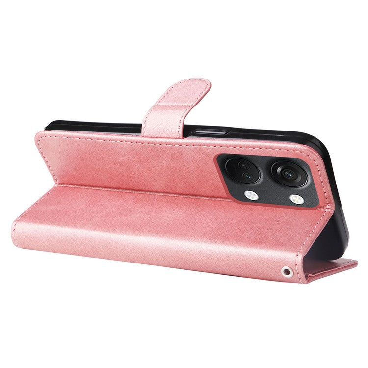 For OnePlus Nord 3 5G / Ace 2V Zipper Pocket Foldable Stand Wallet Case Calf Texture Cell Phone Cover - Pink