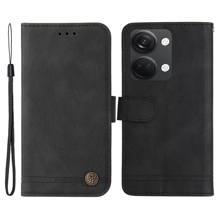 For OnePlus Nord 3 5G / Ace 2V Imprinted Lines Phone Cover Flip Stand Wallet Skin-touch Leather Case - Black