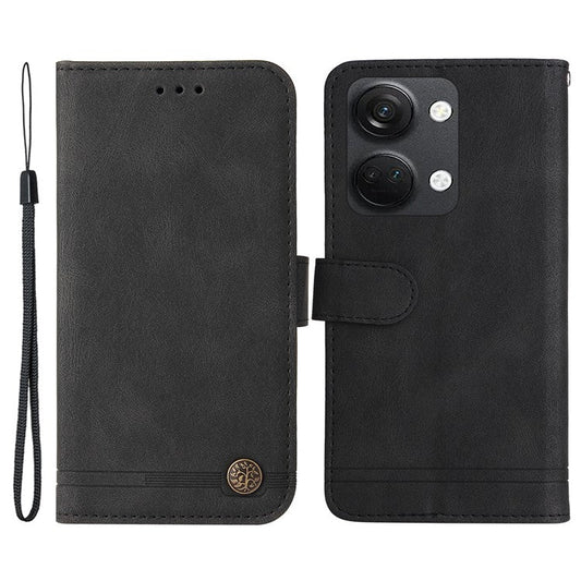 For OnePlus Nord 3 5G / Ace 2V Imprinted Lines Phone Cover Flip Stand Wallet Skin-touch Leather Case - Black