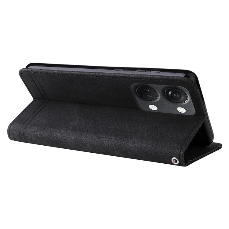 For OnePlus Nord 3 5G / Ace 2V Imprinted Lines Phone Cover Flip Stand Wallet Skin-touch Leather Case - Black