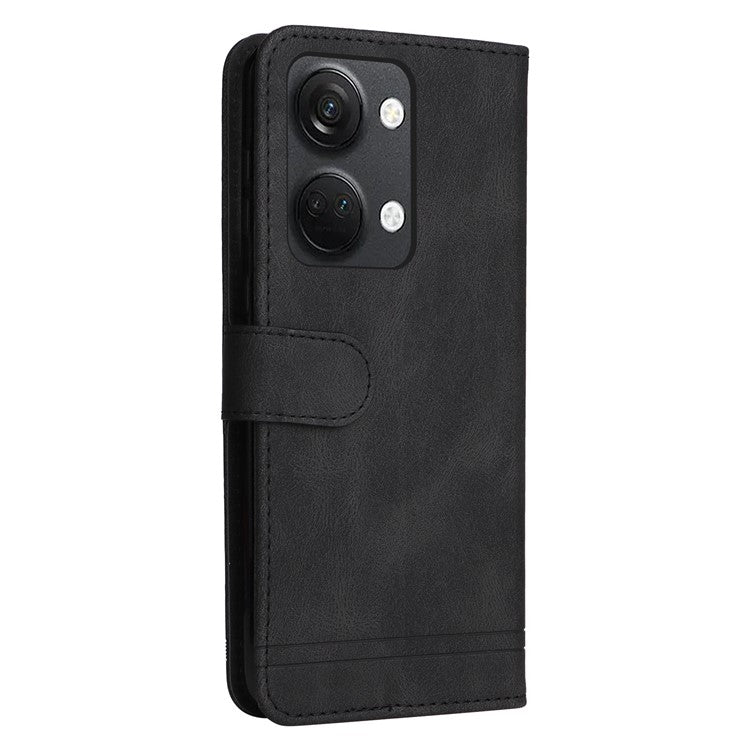 For OnePlus Nord 3 5G / Ace 2V Imprinted Lines Phone Cover Flip Stand Wallet Skin-touch Leather Case - Black