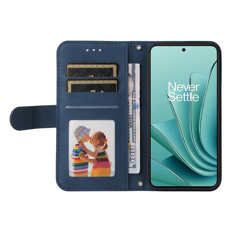For OnePlus Nord 3 5G / Ace 2V Imprinted Lines Phone Cover Flip Stand Wallet Skin-touch Leather Case - Blue