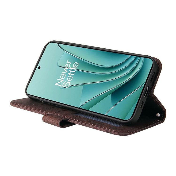 For OnePlus Nord 3 5G / Ace 2V Imprinted Lines Phone Cover Flip Stand Wallet Skin-touch Leather Case - Brown