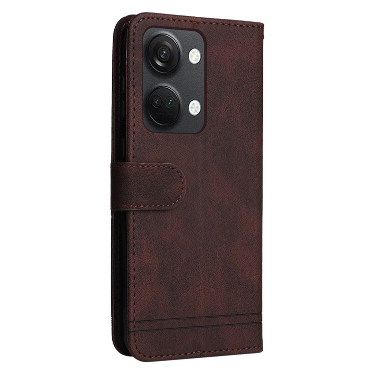For OnePlus Nord 3 5G / Ace 2V Imprinted Lines Phone Cover Flip Stand Wallet Skin-touch Leather Case - Brown