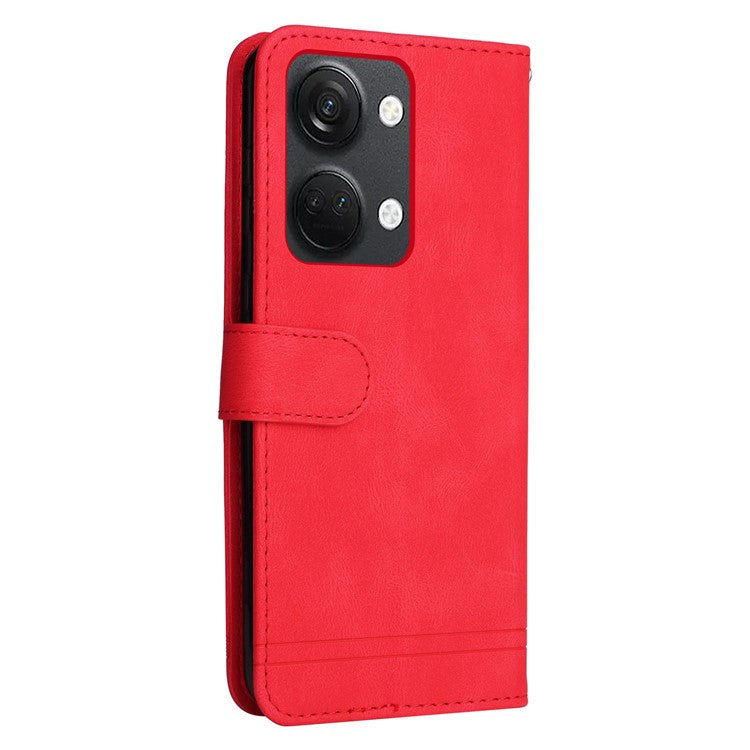 For OnePlus Nord 3 5G / Ace 2V Imprinted Lines Phone Cover Flip Stand Wallet Skin-touch Leather Case - Red