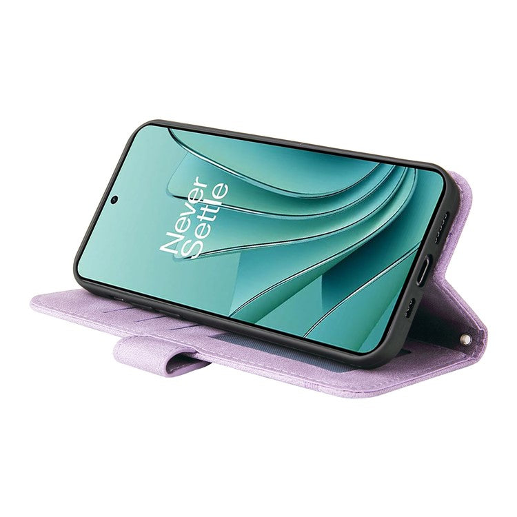 For OnePlus Nord 3 5G / Ace 2V Imprinted Lines Phone Cover Flip Stand Wallet Skin-touch Leather Case - Purple