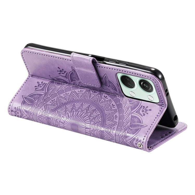 For OnePlus Nord 3 5G / Ace 2V Leather Wallet Cover Mandala Flower Imprinted Stand Case with Strap - Purple
