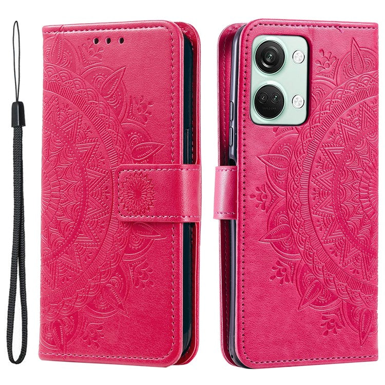 For OnePlus Nord 3 5G / Ace 2V Leather Wallet Cover Mandala Flower Imprinted Stand Case with Strap - Rose
