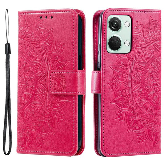 For OnePlus Nord 3 5G / Ace 2V Leather Wallet Cover Mandala Flower Imprinted Stand Case with Strap - Rose