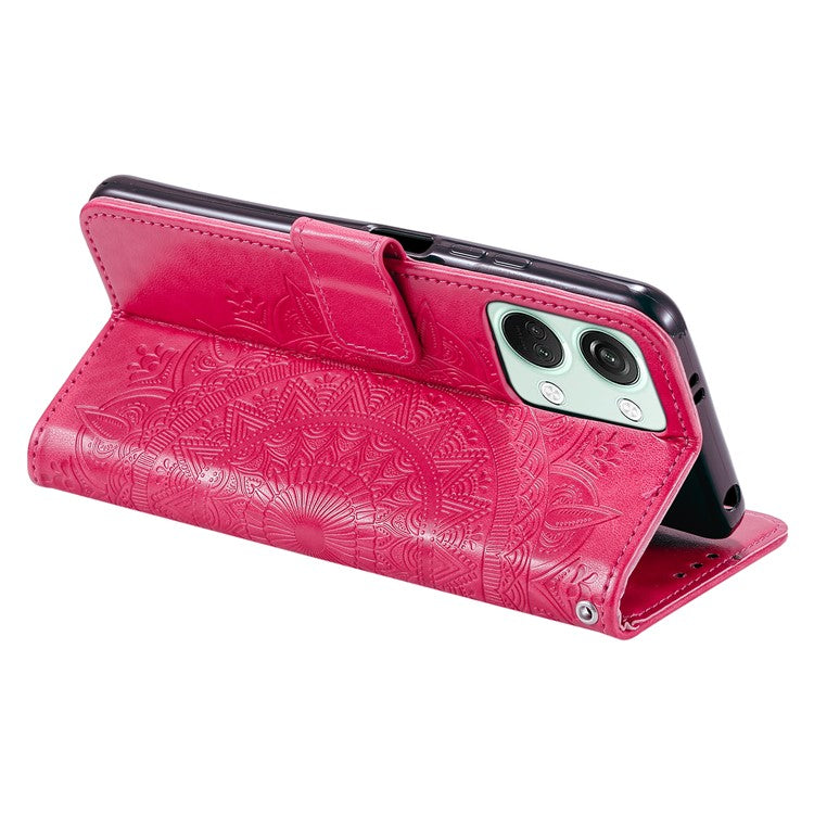 For OnePlus Nord 3 5G / Ace 2V Leather Wallet Cover Mandala Flower Imprinted Stand Case with Strap - Rose