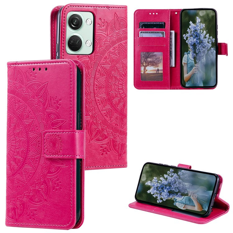 For OnePlus Nord 3 5G / Ace 2V Leather Wallet Cover Mandala Flower Imprinted Stand Case with Strap - Rose