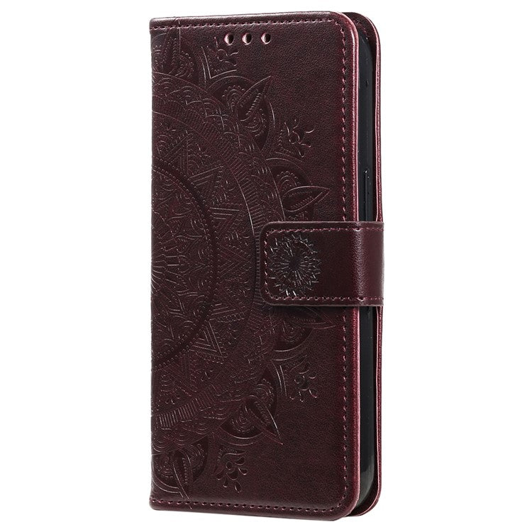 For OnePlus Nord 3 5G / Ace 2V Leather Wallet Cover Mandala Flower Imprinted Stand Case with Strap - Brown