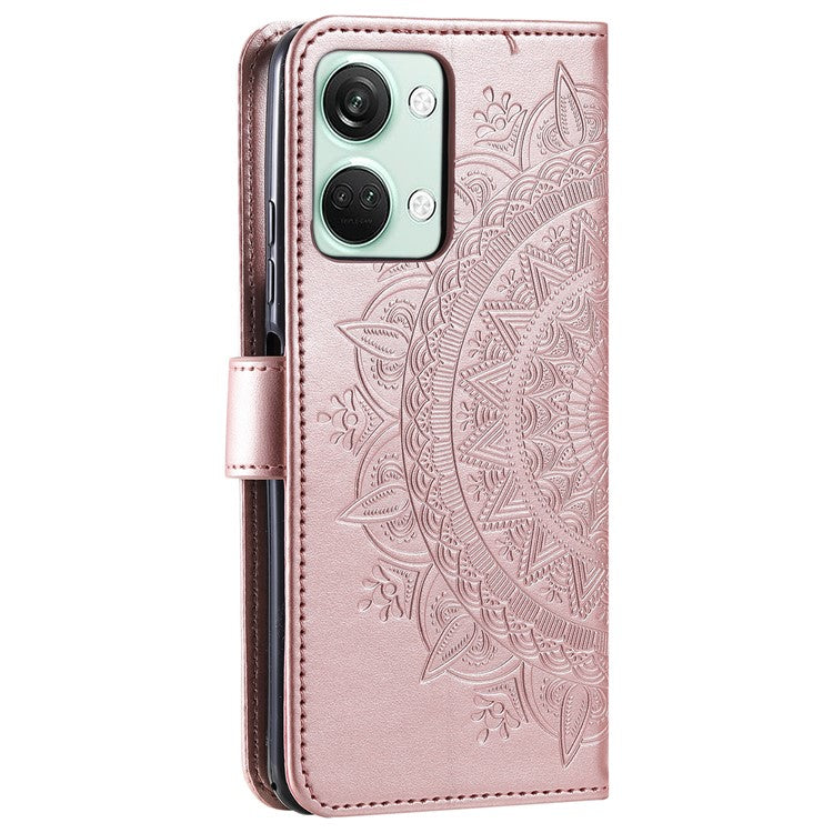 For OnePlus Nord 3 5G / Ace 2V Leather Wallet Cover Mandala Flower Imprinted Stand Case with Strap - Rose Gold