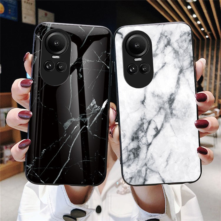 Tempered Glass Phone Case for Oppo Reno10 5G (Global) / Reno10 Pro 5G (Global) , PC+TPU Anti-Scratch Marble Pattern Cover - White Marble