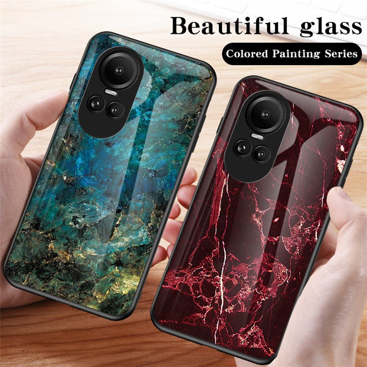Tempered Glass Phone Case for Oppo Reno10 5G (Global) / Reno10 Pro 5G (Global) , PC+TPU Anti-Scratch Marble Pattern Cover - Gold Black Marble
