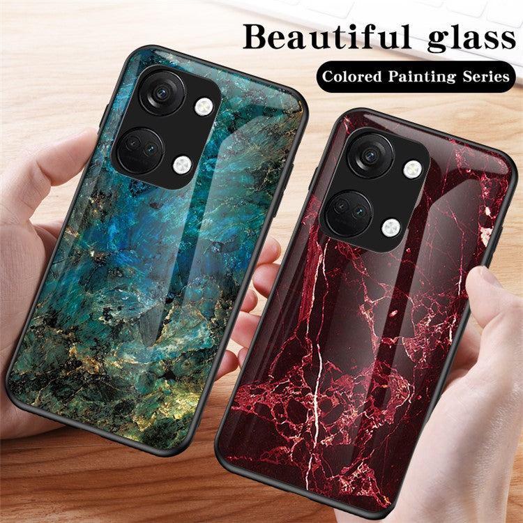 Marble Pattern Back Case for OnePlus Ace 2V / Nord 3 5G , Tempered Glass+PC+TPU Shockproof Phone Cover - Emerald Marble