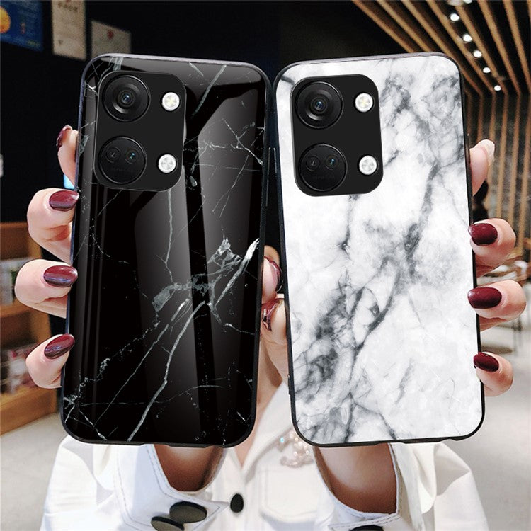 Marble Pattern Back Case for OnePlus Ace 2V / Nord 3 5G , Tempered Glass+PC+TPU Shockproof Phone Cover - Emerald Marble