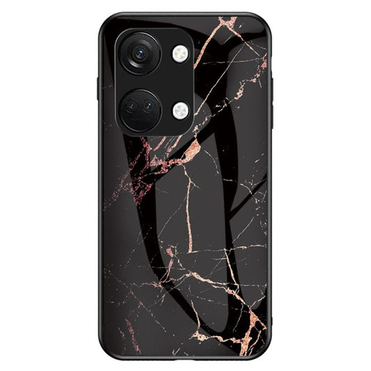 Marble Pattern Back Case for OnePlus Ace 2V / Nord 3 5G , Tempered Glass+PC+TPU Shockproof Phone Cover - Gold Black Marble