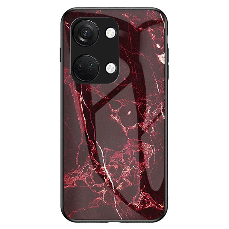 Marble Pattern Back Case for OnePlus Ace 2V / Nord 3 5G , Tempered Glass+PC+TPU Shockproof Phone Cover - Blood Red Marble