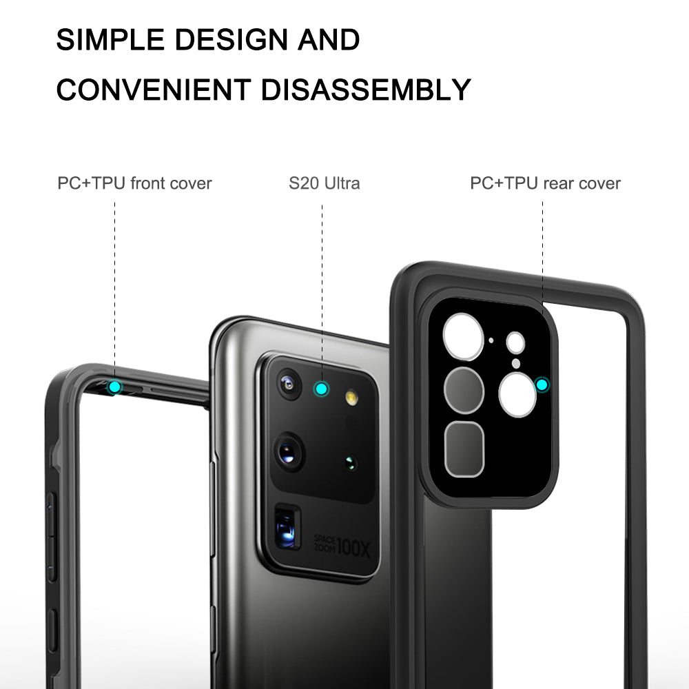 REDPEPPER For Samsung Galaxy S20 Ultra IP68 Waterproof Case Swimming Diving Clear Back Phone Shell [Support Fingerprint Unlock] - Black