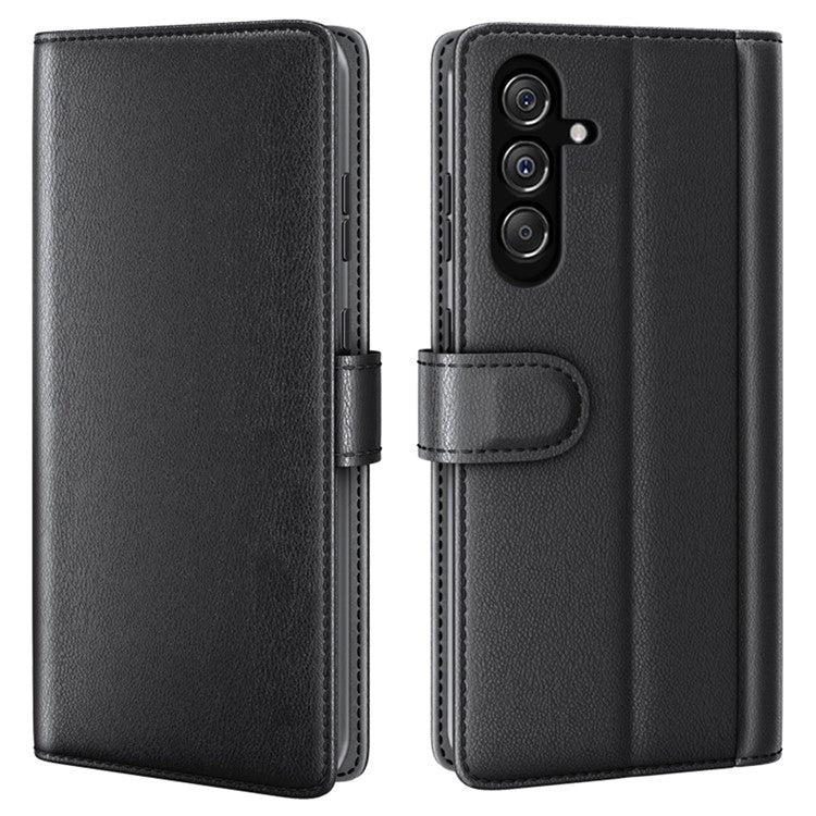 For Samsung Galaxy F34 5G / M34 5G Case Genuine Split Leather Phone Cover with Wallet Stand - Black