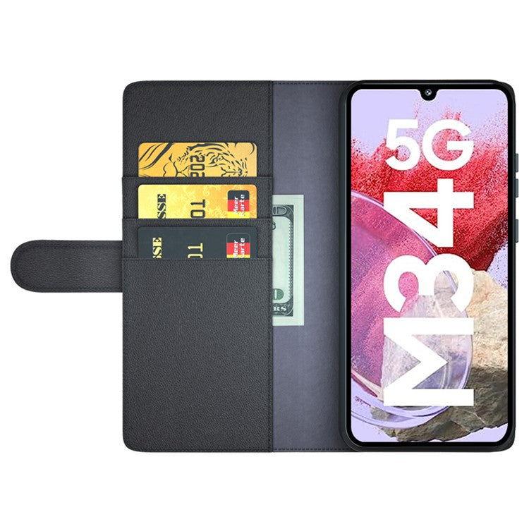For Samsung Galaxy F34 5G / M34 5G Case Genuine Split Leather Phone Cover with Wallet Stand - Black