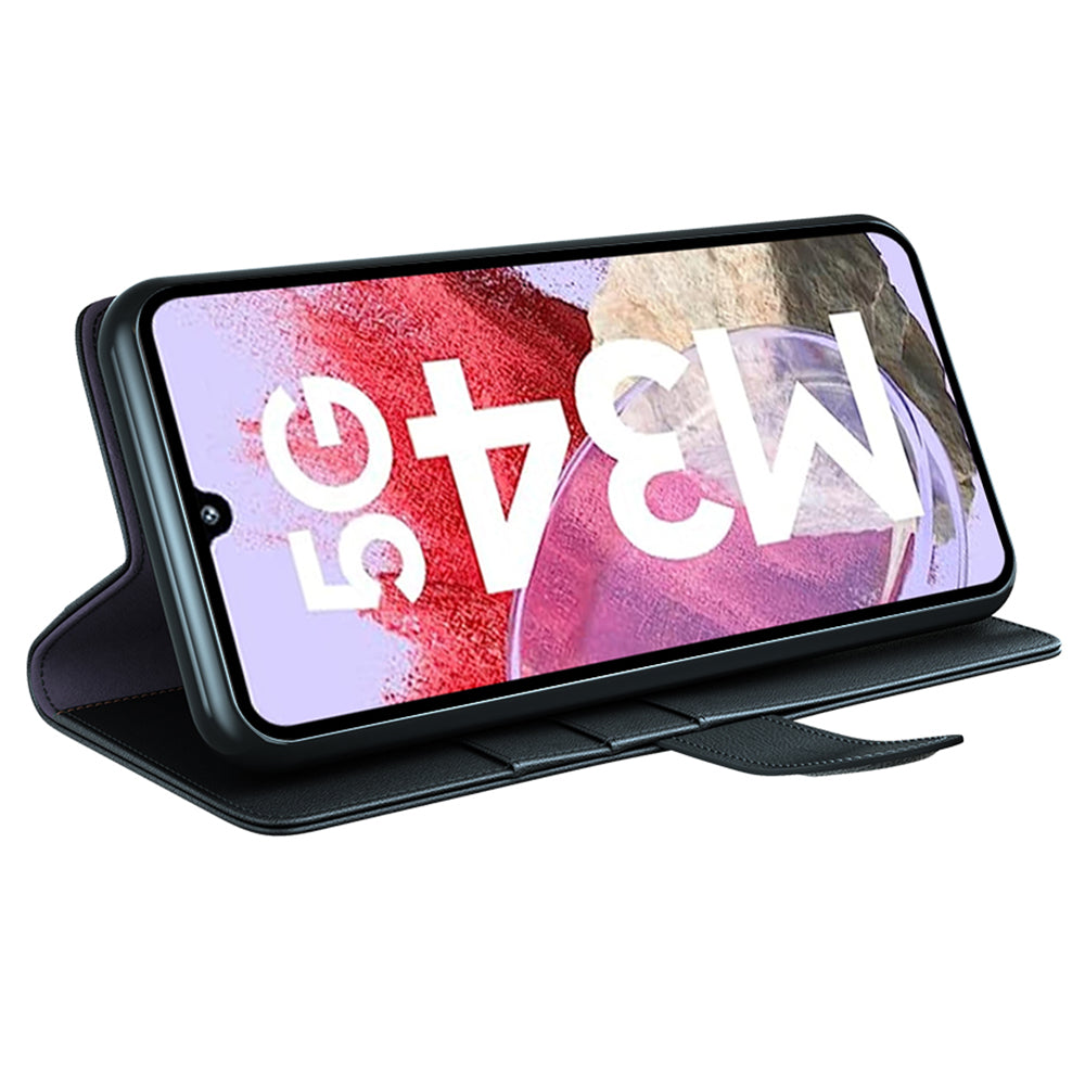 For Samsung Galaxy F34 5G / M34 5G Genuine Split Leather Cover Wallet Stand Shell Shockproof Phone Case - Black