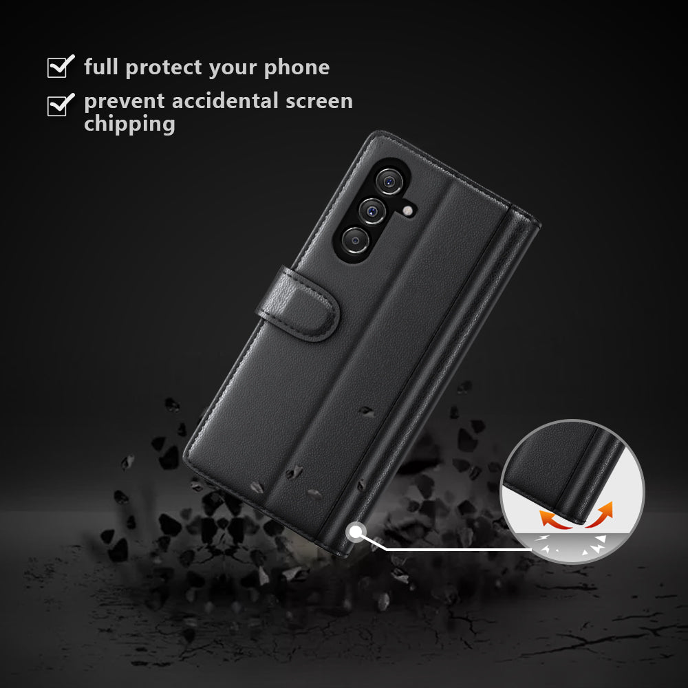 For Samsung Galaxy F34 5G / M34 5G Genuine Split Leather Cover Wallet Stand Shell Shockproof Phone Case - Black