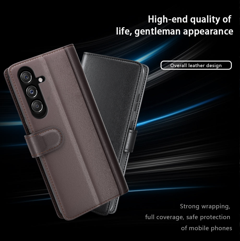 For Samsung Galaxy F34 5G / M34 5G Genuine Split Leather Cover Wallet Stand Shell Shockproof Phone Case - Black