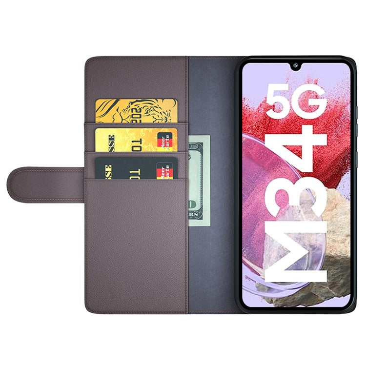 For Samsung Galaxy F34 5G / M34 5G Case Genuine Split Leather Phone Cover with Wallet Stand - Brown