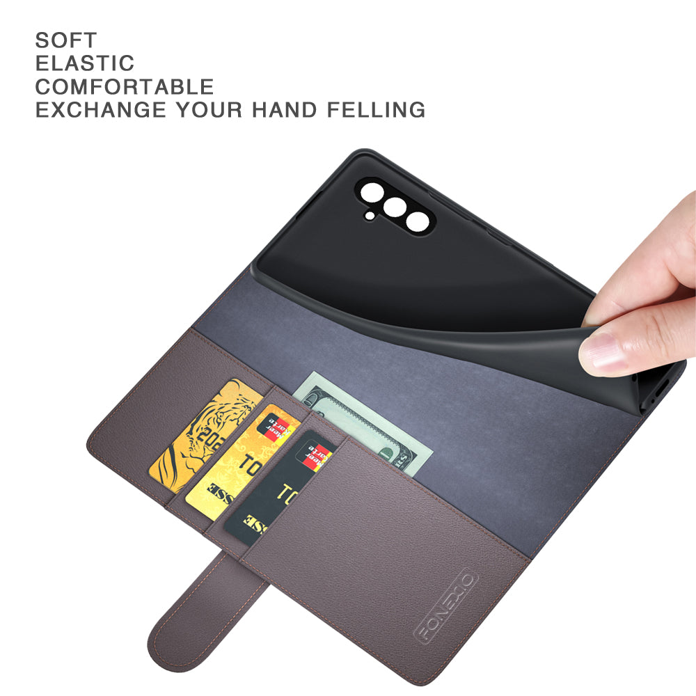 For Samsung Galaxy F34 5G / M34 5G Genuine Split Leather Cover Wallet Stand Shell Shockproof Phone Case - Brown