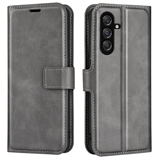 For Samsung Galaxy F34 5G / M34 5G Calf Texture Wallet Stand Cell Phone Cover Magnetic Closure PU Leather Case - Grey