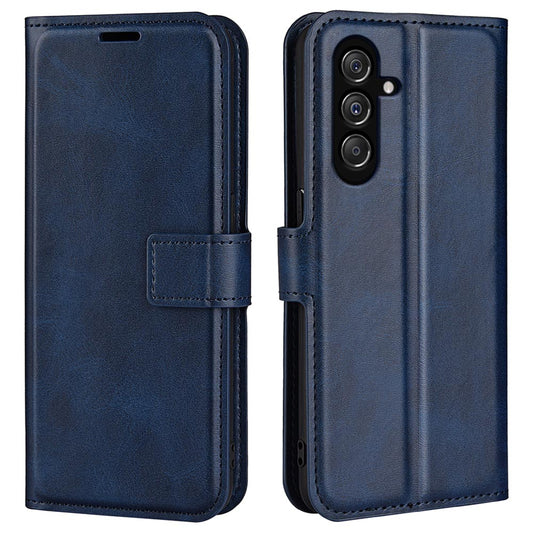 For Samsung Galaxy F34 5G / M34 5G Calf Texture Wallet Stand Cell Phone Cover Magnetic Closure PU Leather Case - Blue