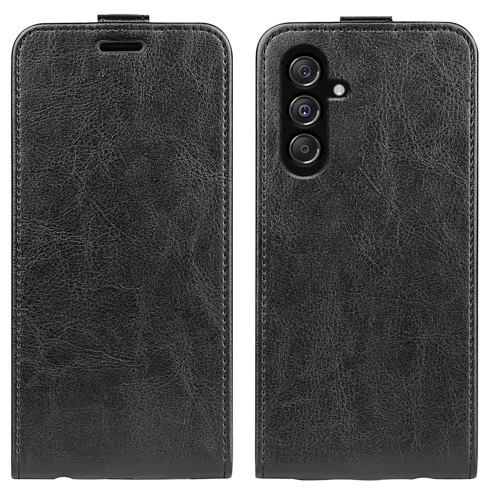 For Samsung Galaxy F34 5G / M34 5G Vertical Flip Phone Leather Case Card Holder Crazy Horse Texture Cover - Black