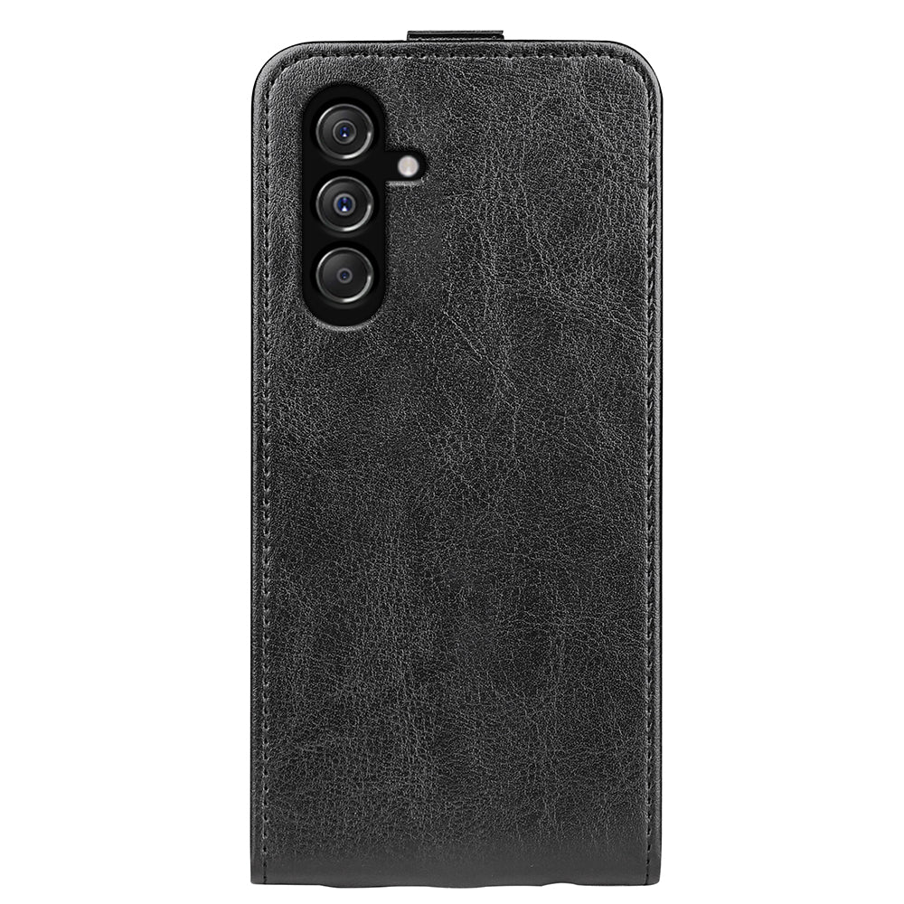 For Samsung Galaxy F34 5G / M34 5G Vertical Flip Phone Leather Case Card Holder Crazy Horse Texture Cover - Black