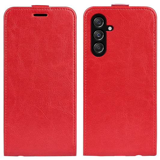 For Samsung Galaxy F34 5G / M34 5G Vertical Flip Phone Leather Case Card Holder Crazy Horse Texture Cover - Red
