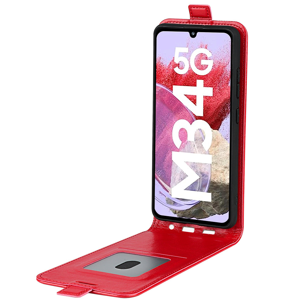 For Samsung Galaxy F34 5G / M34 5G Vertical Flip Phone Leather Case Card Holder Crazy Horse Texture Cover - Red
