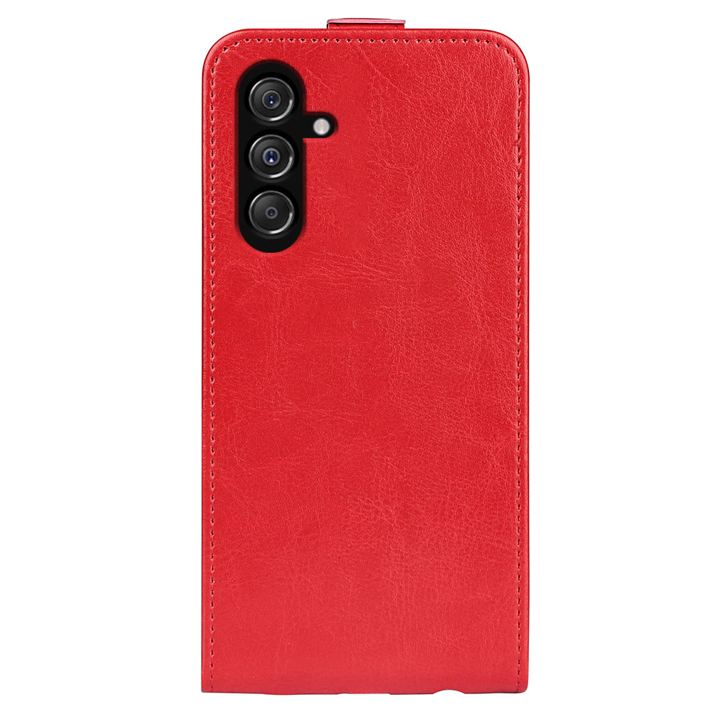 For Samsung Galaxy F34 5G / M34 5G Vertical Flip Phone Leather Case Card Holder Crazy Horse Texture Cover - Red