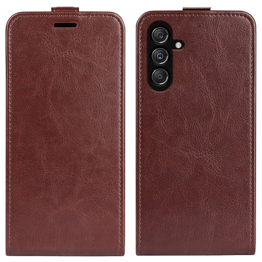 For Samsung Galaxy F34 5G / M34 5G Vertical Flip Phone Leather Case Card Holder Crazy Horse Texture Cover - Brown