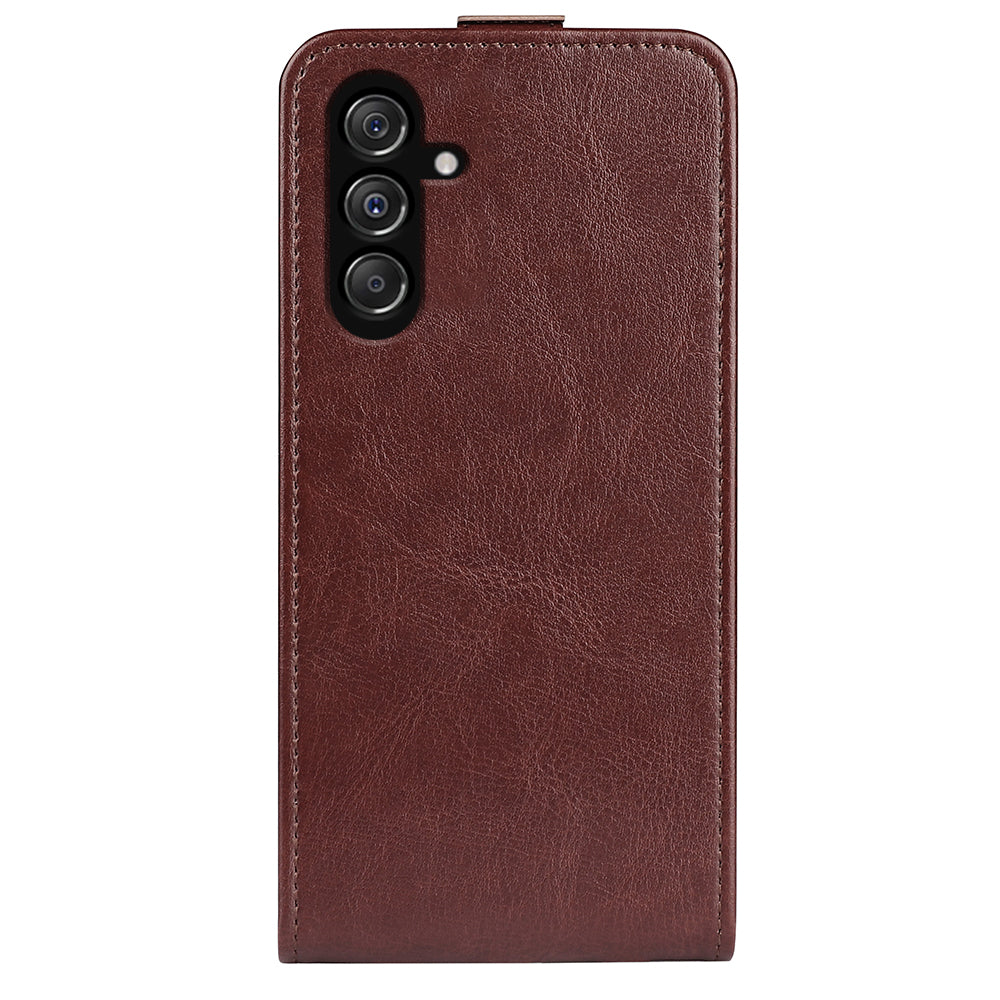 For Samsung Galaxy F34 5G / M34 5G Vertical Flip Phone Leather Case Card Holder Crazy Horse Texture Cover - Brown