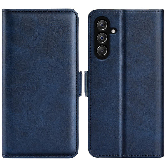 For Samsung Galaxy F34 5G / M34 5G Calf Texture Phone Case Supporting Stand Wallet Leather Phone Cover - Blue