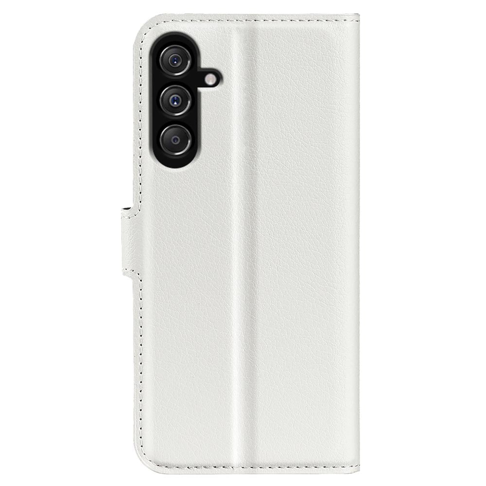 For Samsung Galaxy F34 5G / M34 5G Phone Case Anti-Scratch Stand PU Leather Wallet Litchi Texture Protective Cover - White