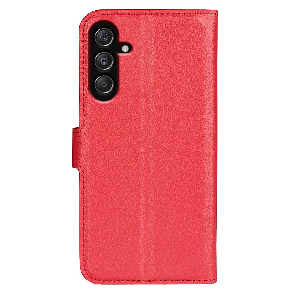 For Samsung Galaxy F34 5G / M34 5G Phone Case Anti-Scratch Stand PU Leather Wallet Litchi Texture Protective Cover - Red